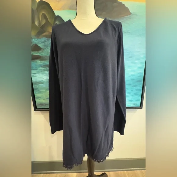 J. Jill Blue Fringe-Hem Relaxed Tunic Top - Picture 2 of 8